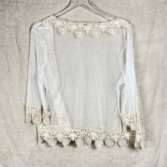 Sheer Lace Mesh Cardigan Shrug Womens One Size White 3/4 Sleeve Boho Coquette - Picture 12 of 15